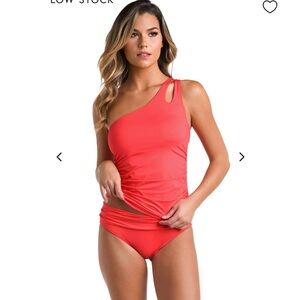 La Blanca NWT Women’s Tummy Control Keyhole Tankini Top ONLY Neon Guava 8 Med